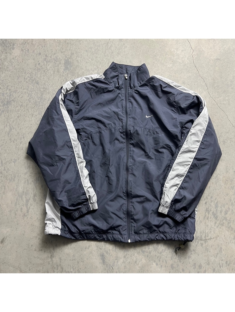 Vintage Y2K Grey Striped Nike Track Jacket Sz. XL Drawcords Embroidered Swoosh - Picture 3 of 9
